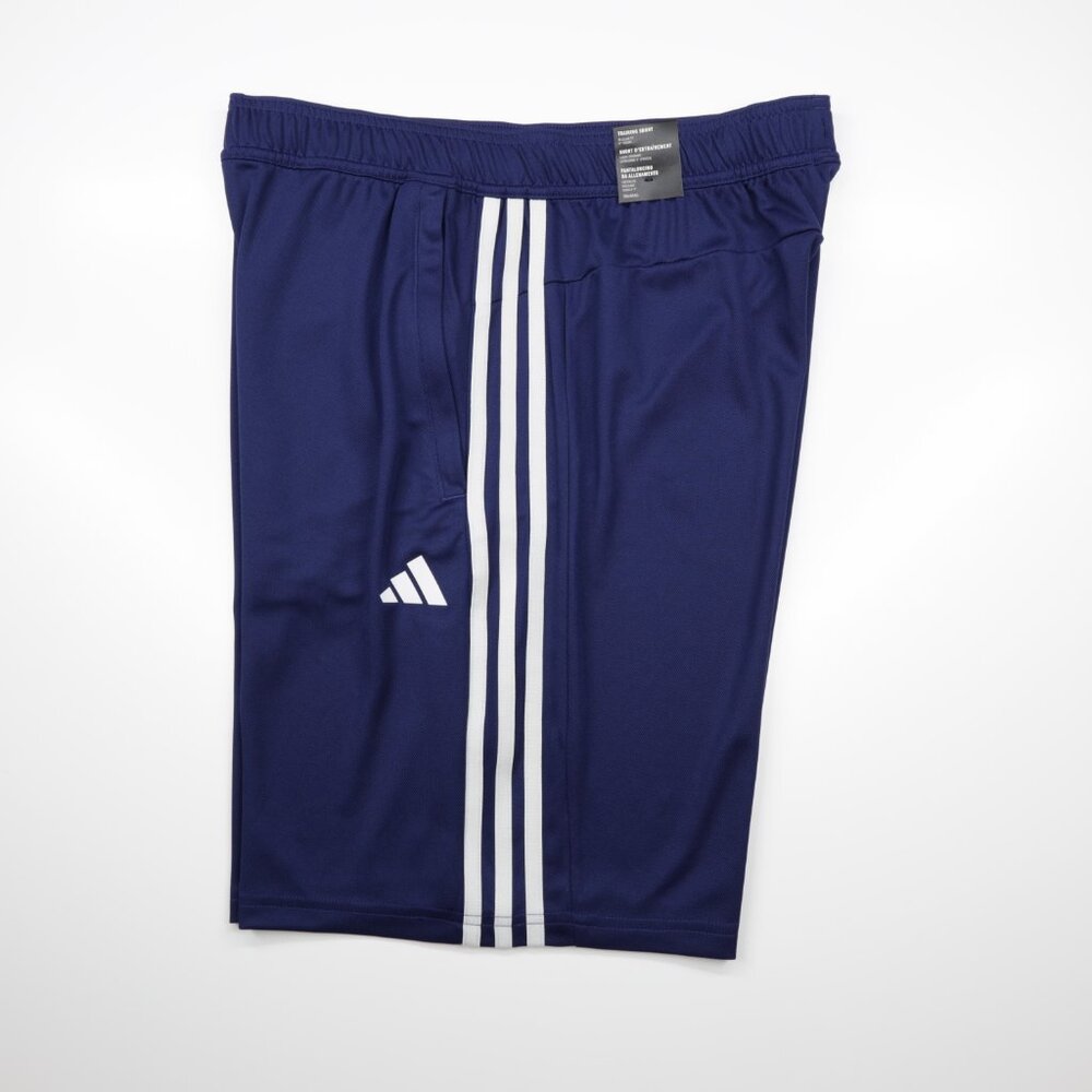 Adidas Men's Train Essentials Pique 3 Stripes Zip Pocket Shorts Blue Size L - Picture 4 of 10